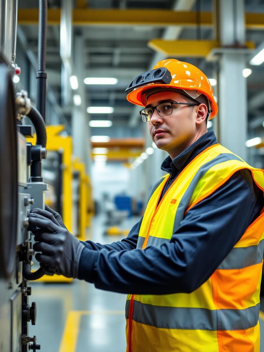 Engineer handling industrial equipment
